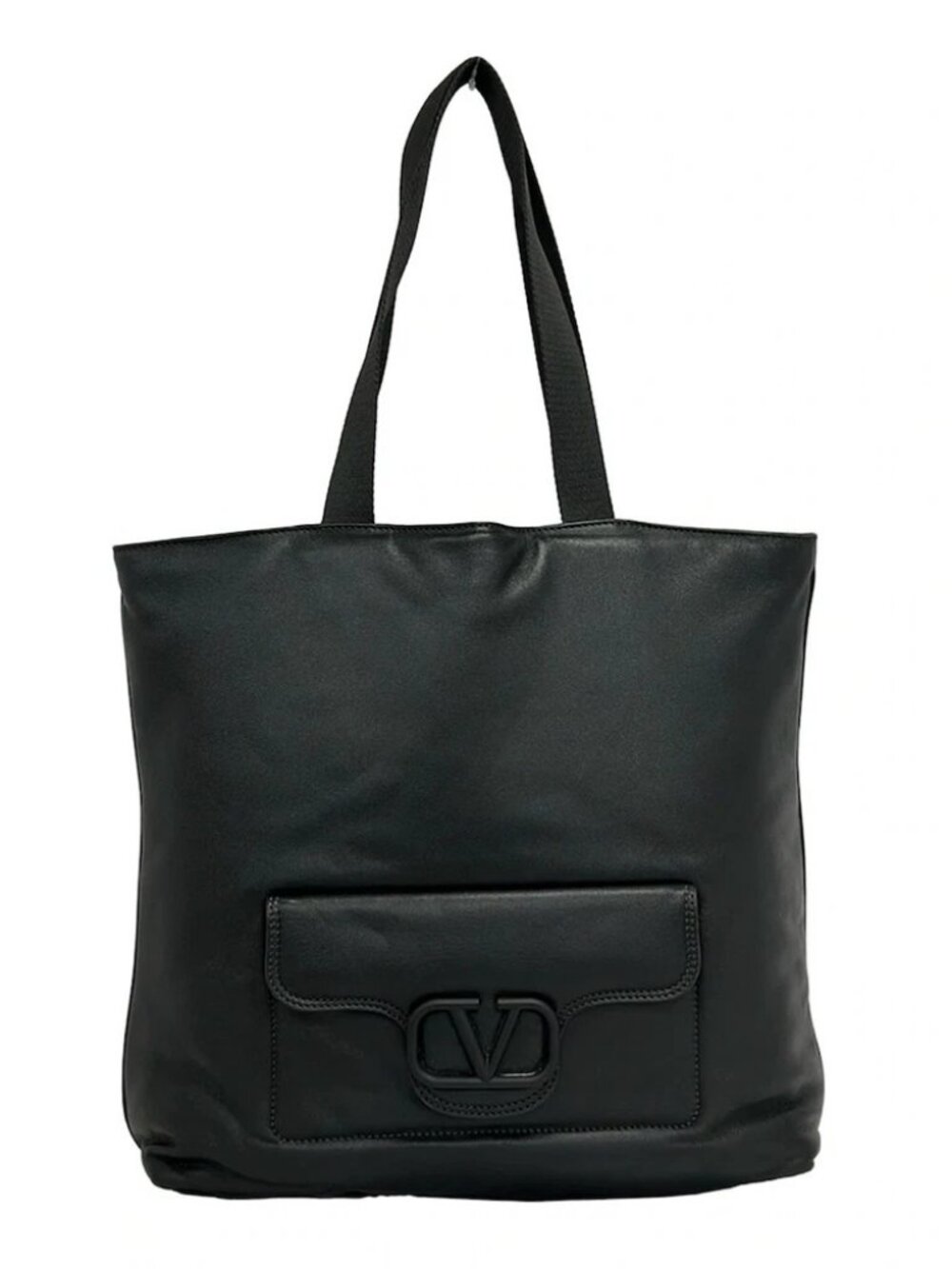 VALENTINOGARAVANI V-Sling Black Leather Tote Bag
